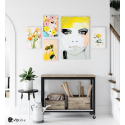 Σύνθεση με πίνακες Καμβάδες Colors and Floral - 4 Τεμάχια 30x 20  & 1 Tεμάχιο 60 X 40
