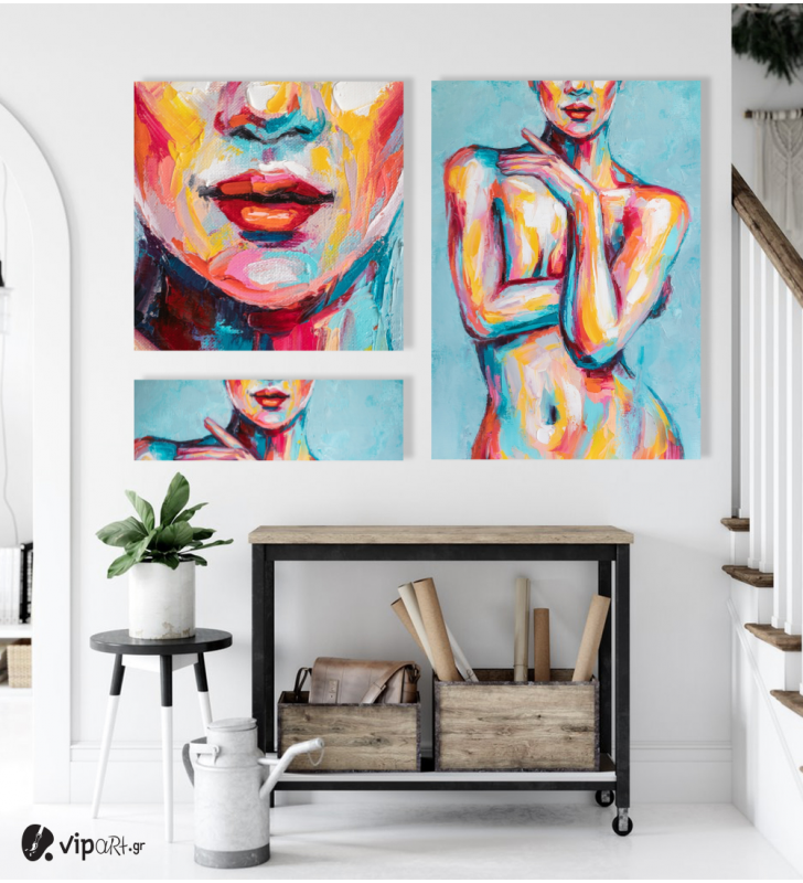 Σύνθεση Με Πίνακες Καμβάδες 105x70- 3 Τεμάχια - Abstract Lady