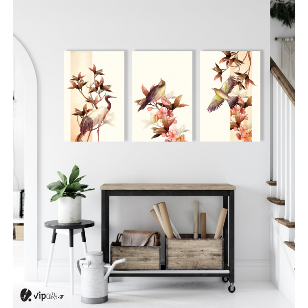 Σύνθεση Με Πίνακες Καμβάδες 60x40 - 3 Τεμάχια -  Japanese Art