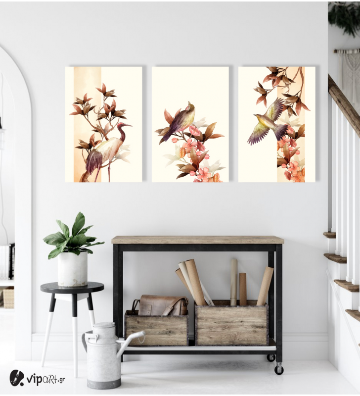 Σύνθεση Με Πίνακες Καμβάδες 60x40 - 3 Τεμάχια -  Japanese Art
