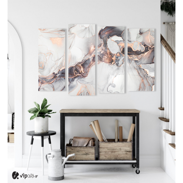 Πίνακας Καμβάς Τετράπτυχος Abstract Marble with Pink Gold