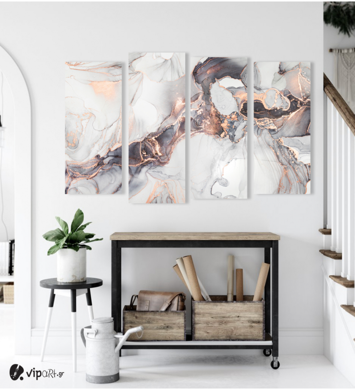 Πίνακας Καμβάς Τετράπτυχος Abstract Marble with Pink Gold