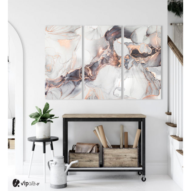 Μοντέρνος Τρίπτυχος Καμβάς Abstract Marble with Pink Gold