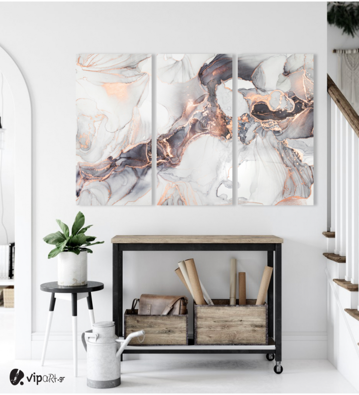 Μοντέρνος Τρίπτυχος Καμβάς Abstract Marble with Pink Gold