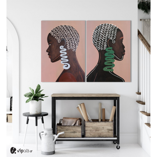 Σύνθεση με πίνακες Καμβάδες :African Woman Jewls  - 2 Τεμάχια 70x50