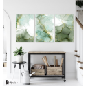 Σύνθεση Με Πίνακες Καμβάδες 60x40 - 3 Τεμάχια - Abstract Alcohol Ink Art With Green White And Gold Tones
