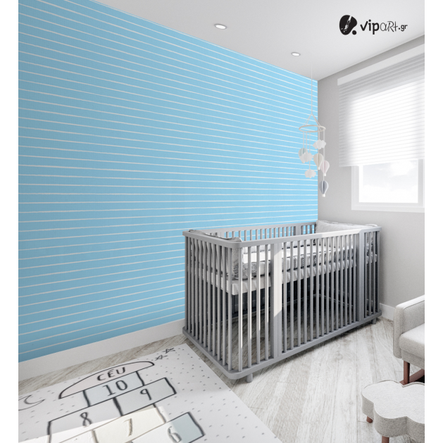 Αυτοκόλλητη Ταπετσαρία Τοίχου : Kids White and Blue Stripes