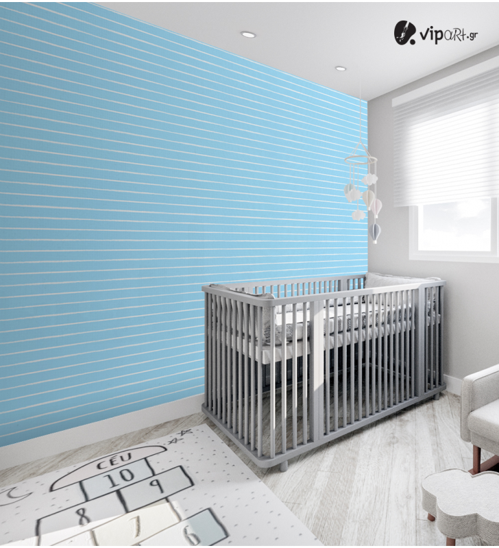 Αυτοκόλλητη Ταπετσαρία Τοίχου : Kids White and Blue Stripes