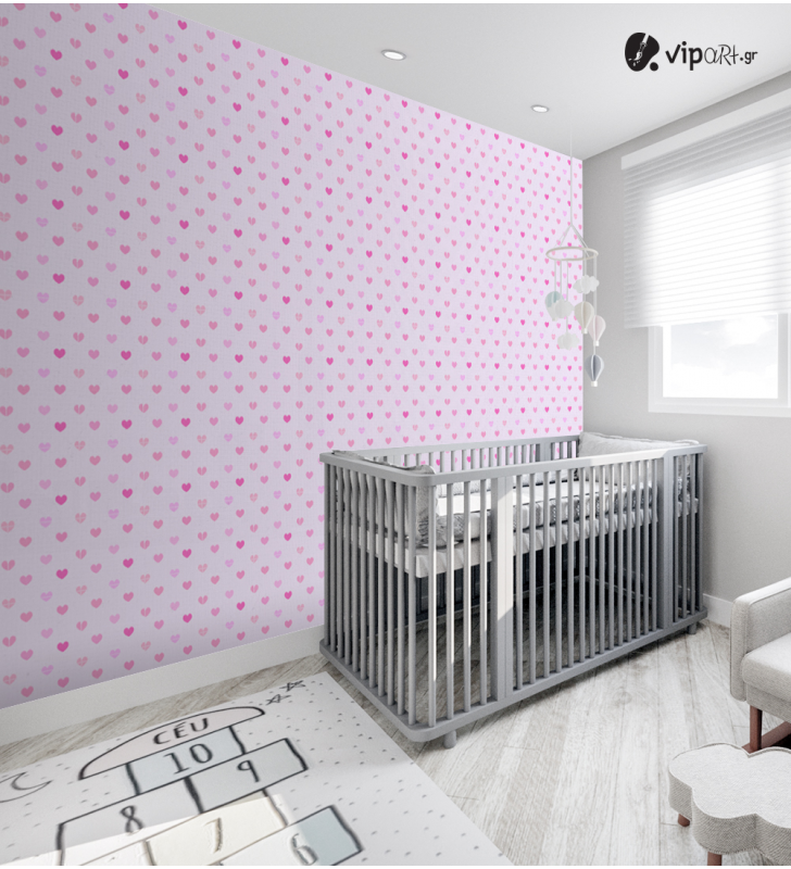 Αυτοκόλλητη Ταπετσαρία Τοίχου : Kids Pink Tone Hearts
