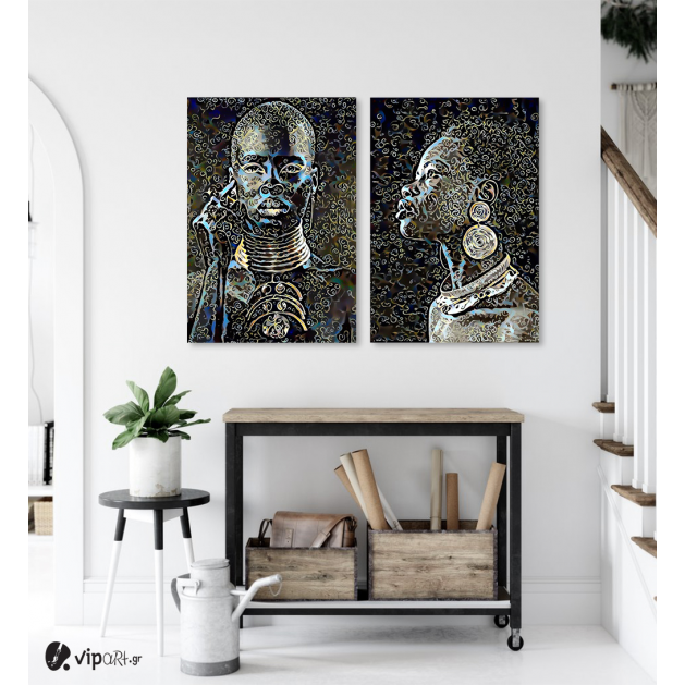 Σύνθεση με πίνακες Καμβάδες : Abstract African Portraits - 2 Τεμάχια 70x50