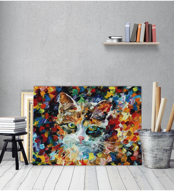 Πίνακας σε Καμβά : Abstract Colorful Cat Art