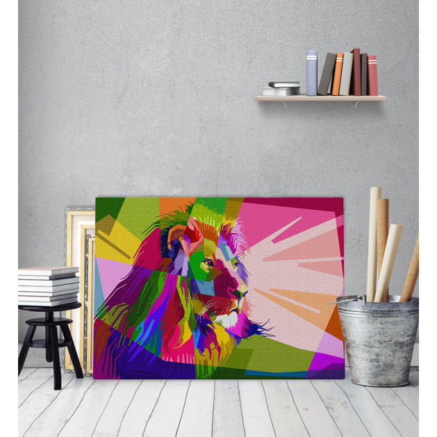 Πίνακας σε Καμβά : Abstract Colorful Lion Art