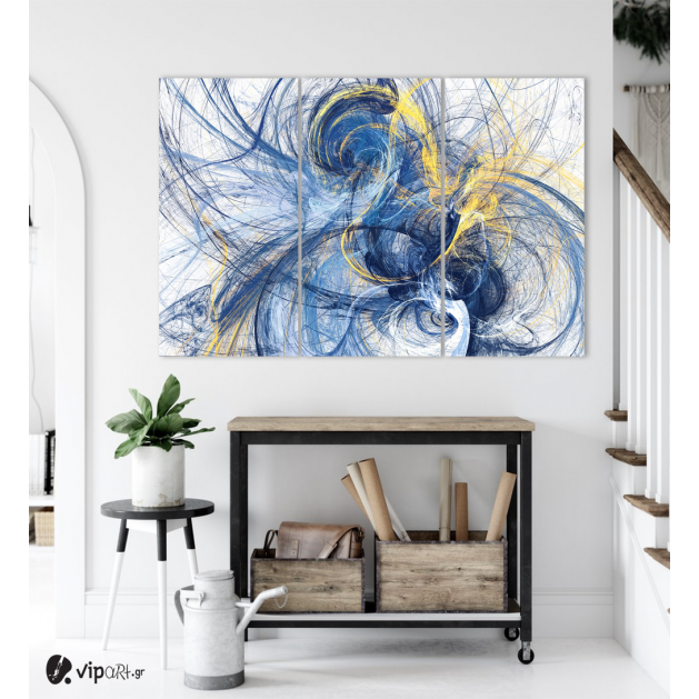 Μοντέρνος Τρίπτυχος Καμβάς Abstract Paint Art Blue and Yellow