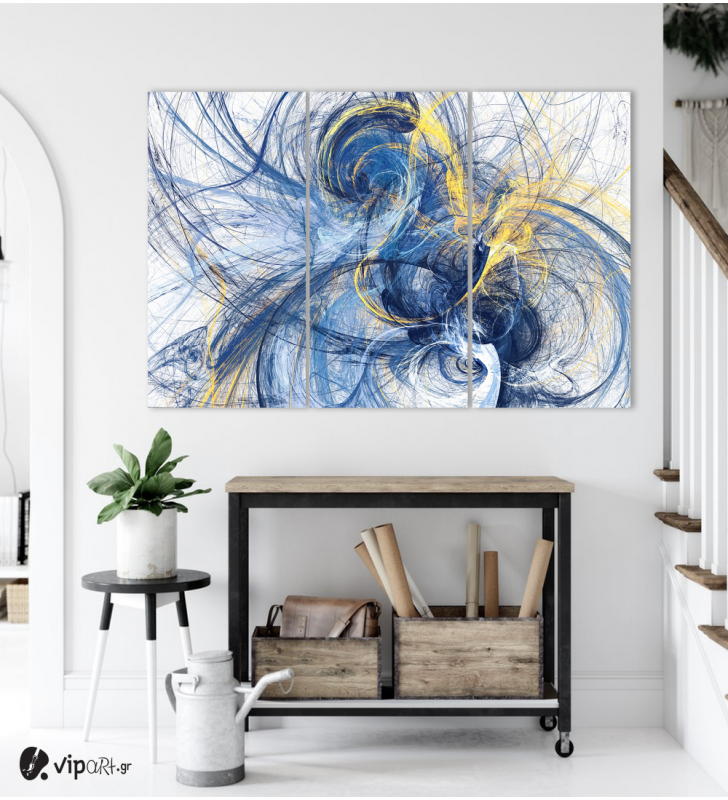 Μοντέρνος Τρίπτυχος Καμβάς Abstract Paint Art Blue and Yellow