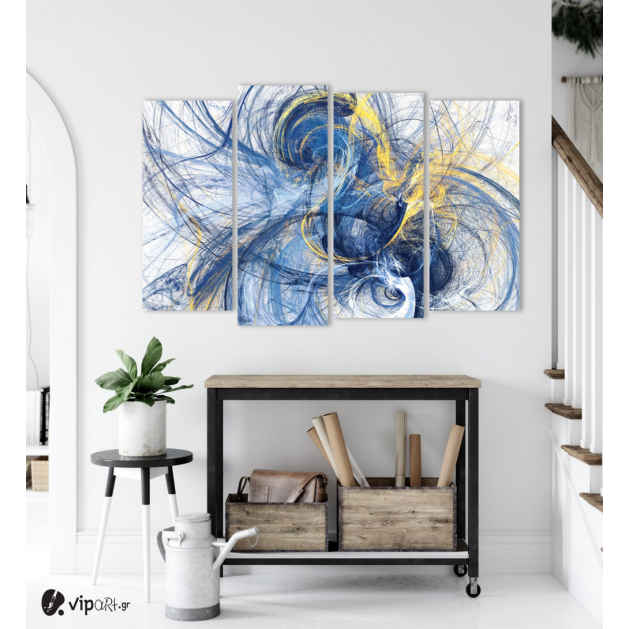 Πίνακας Καμβάς Τετράπτυχος Abstract Paint Art Blue and Yellow