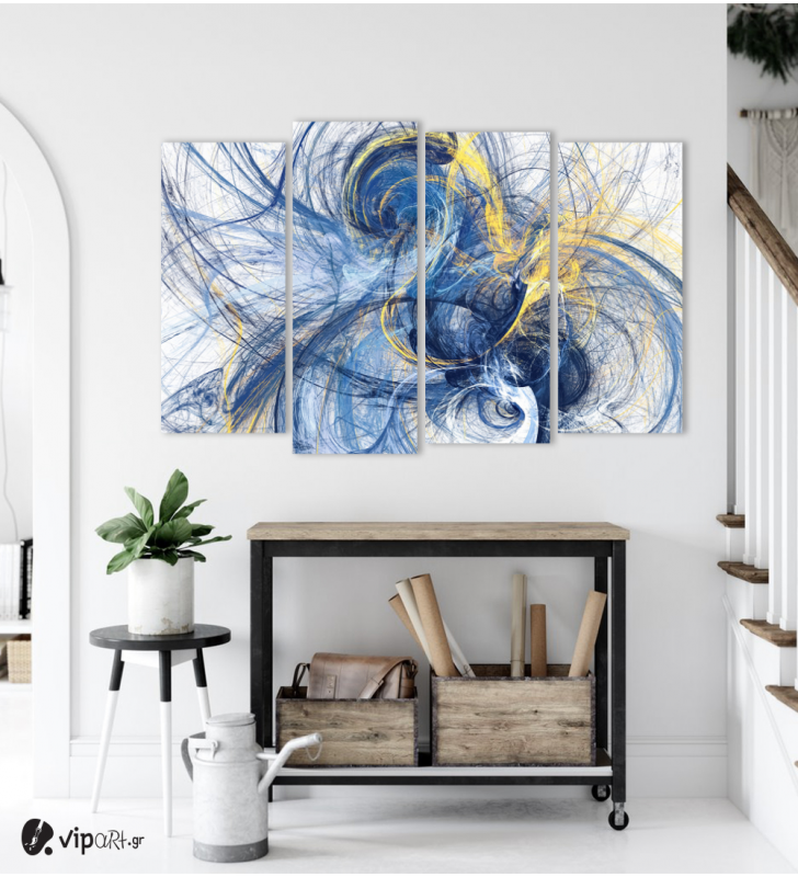 Πίνακας Καμβάς Τετράπτυχος Abstract Paint Art Blue and Yellow