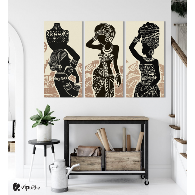Σύνθεση με Πίνακες σε Καμβά-3 τεμάχια 40x80-African Silhuette