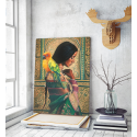 Πίνακας σε Καμβά : Beautiful Indian Painting Girl with parrot