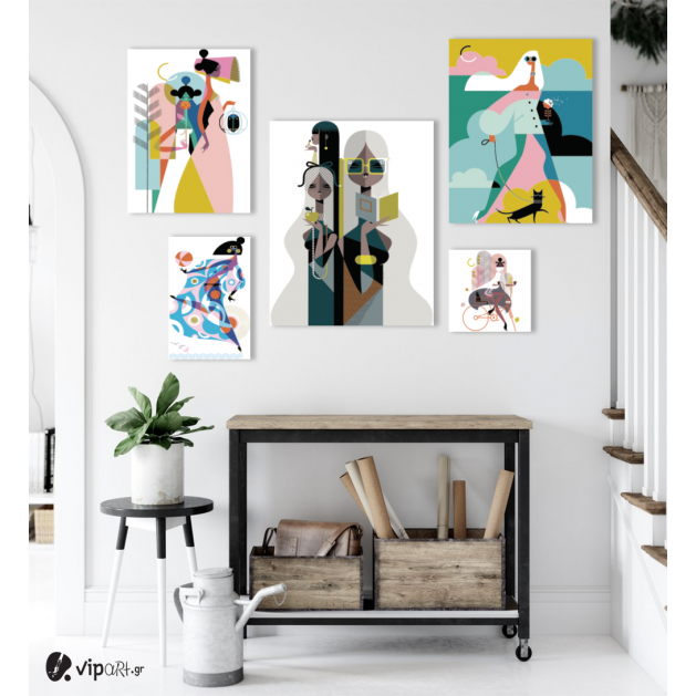 Σύνθεση Με Πίνακες Καμβάδες 95x75- 5 Τεμάχια - Fashion Ladies Illustration