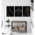 Σύνθεση Με Πίνακες Καμβάδες 70x50 - 3 Τεμάχια - Makeup Black and Gold Portraits