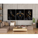 Σύνθεση Με Πίνακες Καμβάδες 70x50 - 3 Τεμάχια - Makeup Black and Gold Portraits