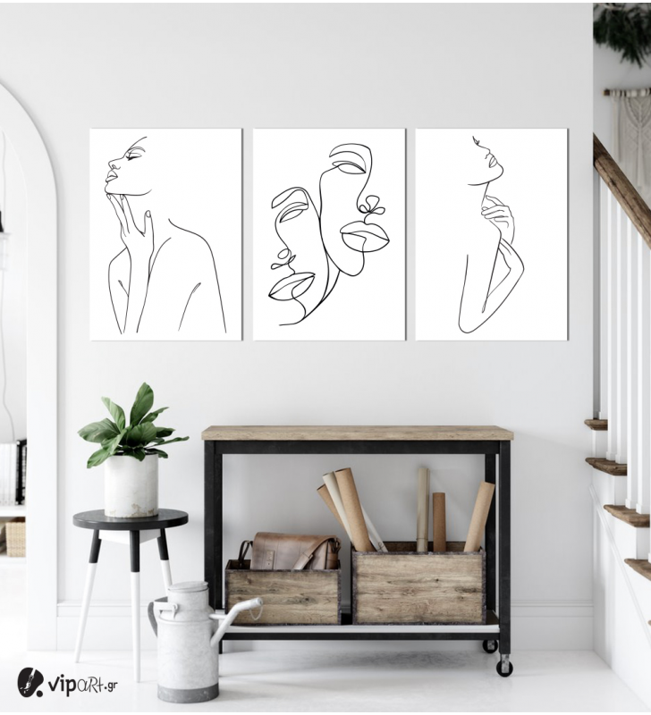 Σύνθεση Με Πίνακες Καμβάδες 70x50 - 3 Τεμάχια - Line Art Silhouettes