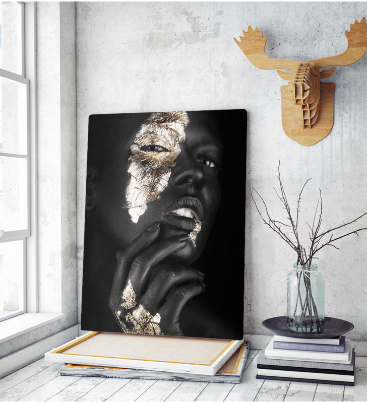 Πίνακας σε Καμβά : woman dark skin gold makeup art 8