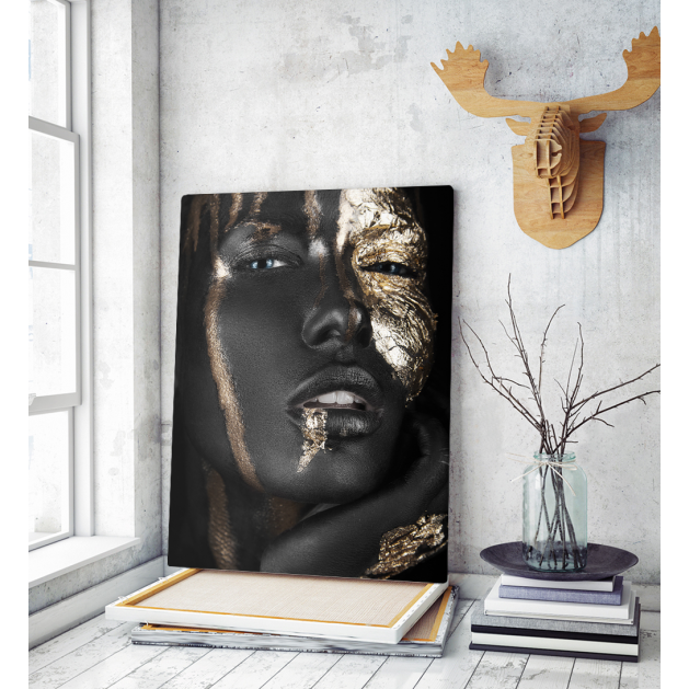 Πίνακας σε Καμβά : woman dark skin gold makeup art 9
