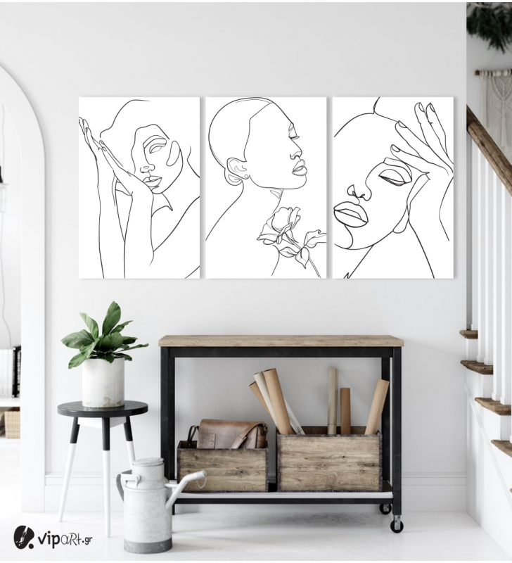 Σύνθεση Με Πίνακες Καμβάδες 60x40 - 3 Τεμάχια - Line Art Portraits