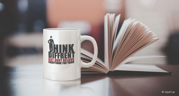 Εκτύπωση σε κούπα "CHARLIE CHAPLIN - THINK DIFFERENT. BUT DON'T BELIEVE EVERYTHING YOU THINK "
