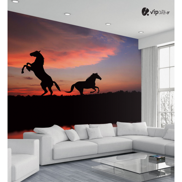 Ταπετσαρία Τοίχου άλογα ηλιοβασίλεμα Horses Sunset