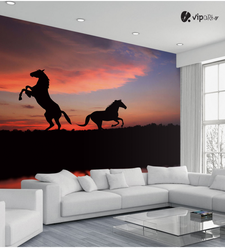 Ταπετσαρία Τοίχου άλογα ηλιοβασίλεμα Horses Sunset