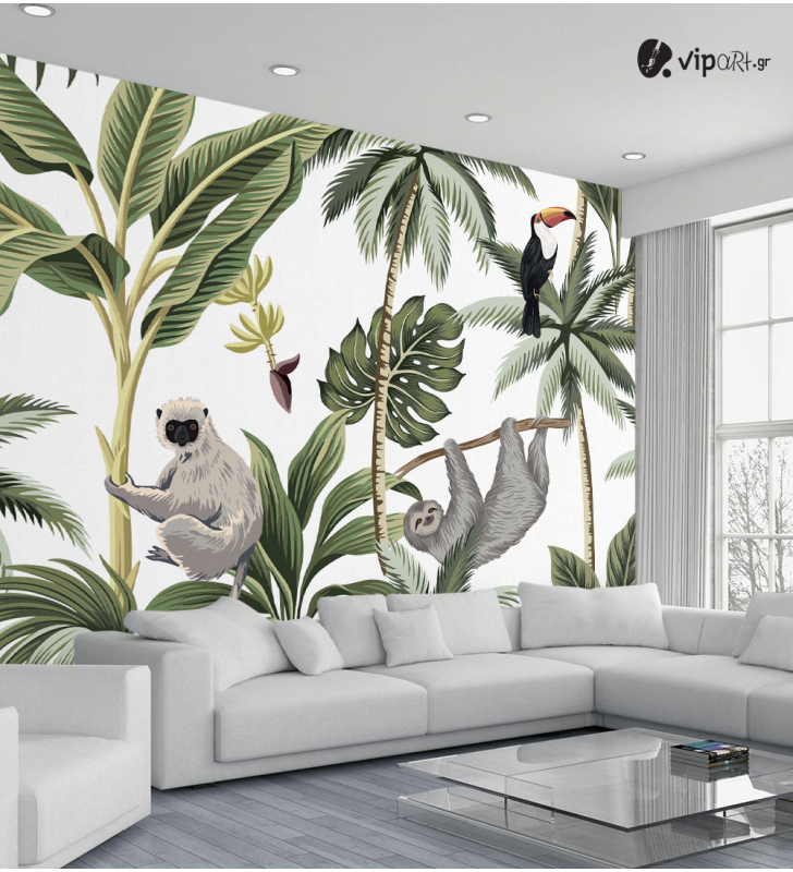 Ταπετσαρία Τοίχου Tropical vintage animals Exotic jungle