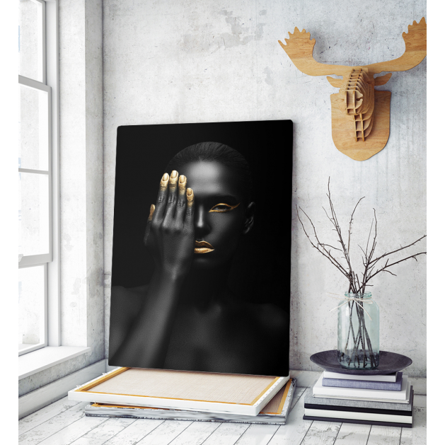 Πίνακας σε Καμβά woman dark skin gold makeup art 3