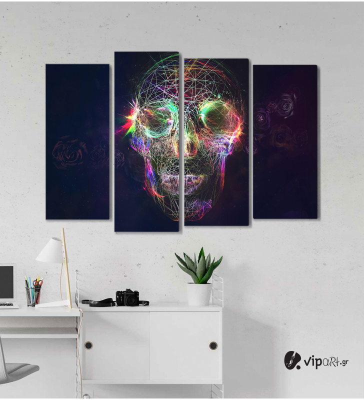 Πίνακας Καμβάς Τετράπτυχος  abstract skull