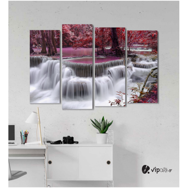 Πίνακας Καμβάς Τετράπτυχος Waterfall Nature -  Φύση καταρράκτης