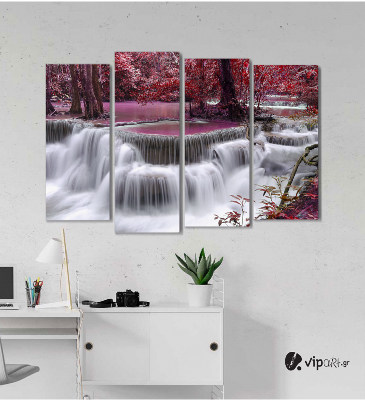 Πίνακας Καμβάς Τετράπτυχος Waterfall Nature -  Φύση καταρράκτης