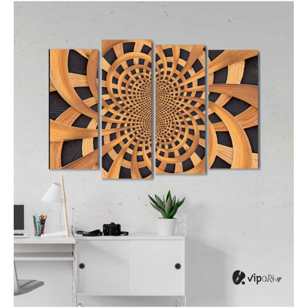 Πίνακας Καμβάς Τετράπτυχος Wooden Design -  Ξύλινο σχέδιο