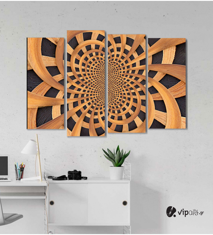 Πίνακας Καμβάς Τετράπτυχος Wooden Design -  Ξύλινο σχέδιο