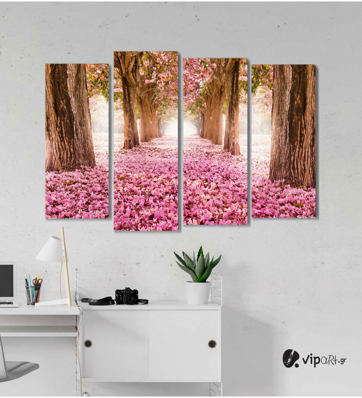 Πίνακας Καμβάς Τετράπτυχος Spring Pink Flowers -  Ροζ λουλούδια άνοιξη