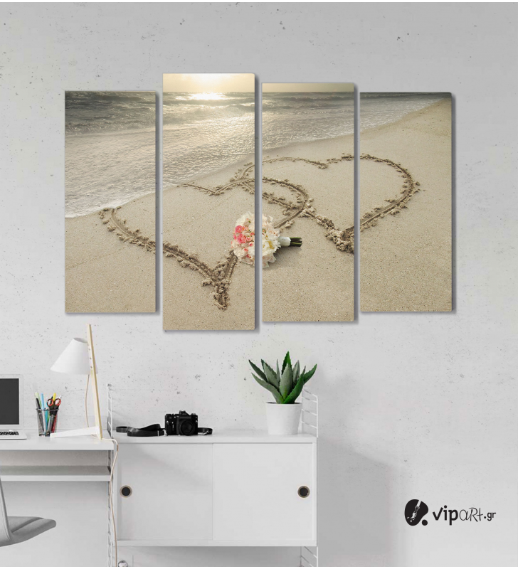 Πίνακας Καμβάς Τετράπτυχος Sea & Hearts