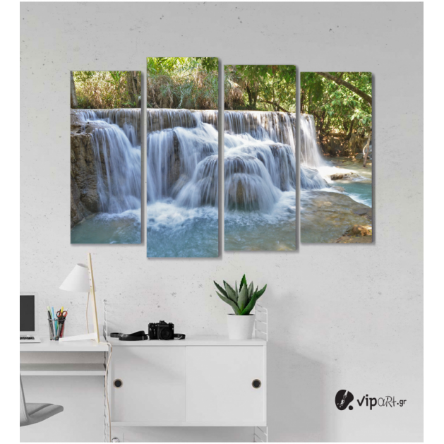 Πίνακας Καμβάς Τετράπτυχος Nature Waterfall -  Καταρράκτης φύση