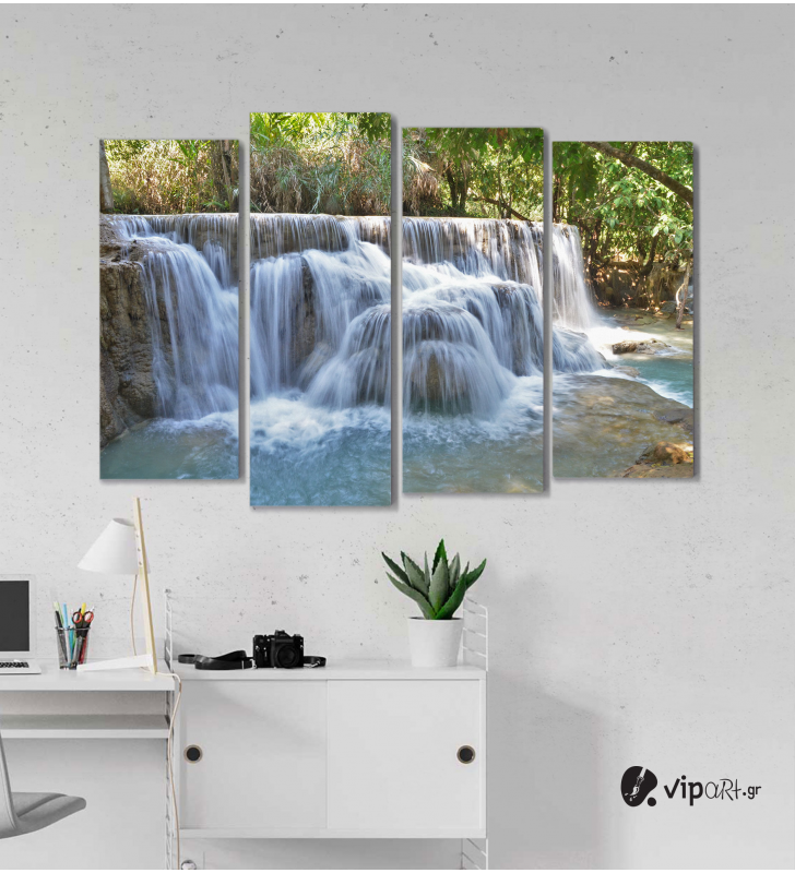 Πίνακας Καμβάς Τετράπτυχος Nature Waterfall -  Καταρράκτης φύση