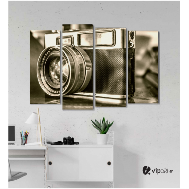 Πίνακας Καμβάς Τετράπτυχος vintage Retro Camera