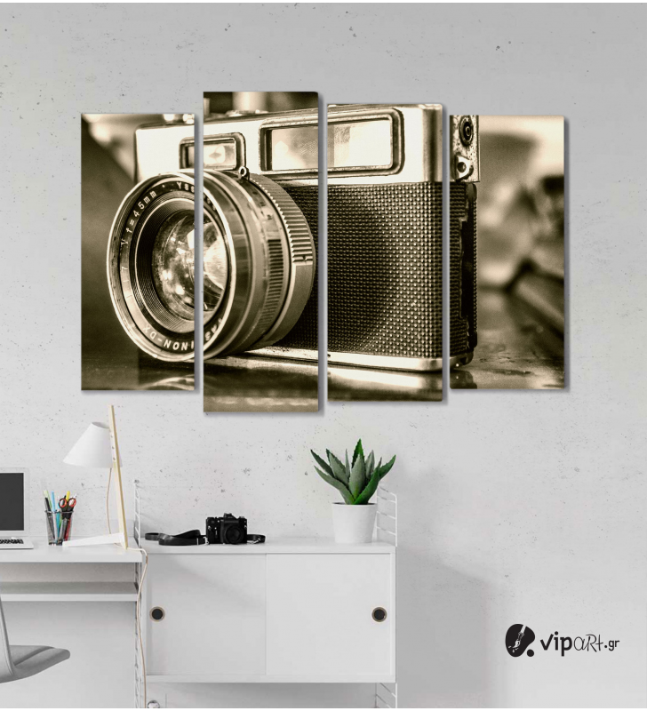 Πίνακας Καμβάς Τετράπτυχος vintage Retro Camera