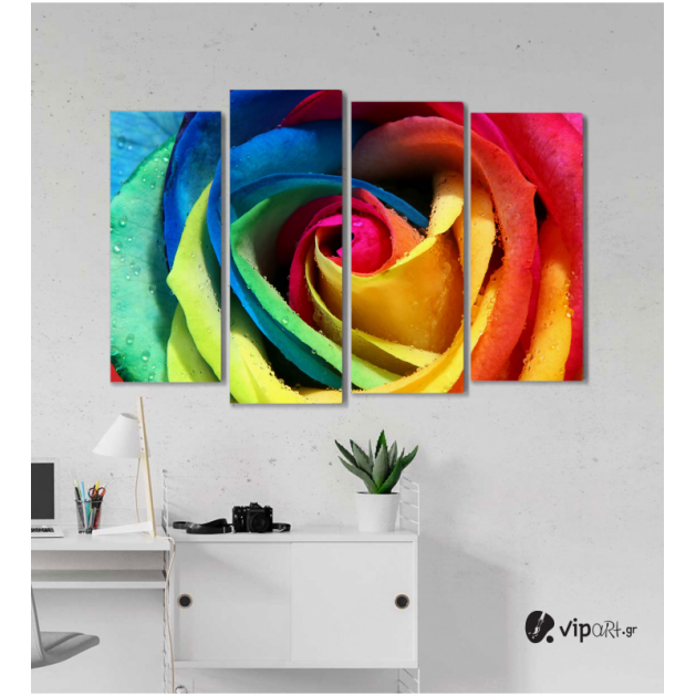 Πίνακας Καμβάς Τετράπτυχος Colored Rose - Χρωματιστό τριαντάφυλλο