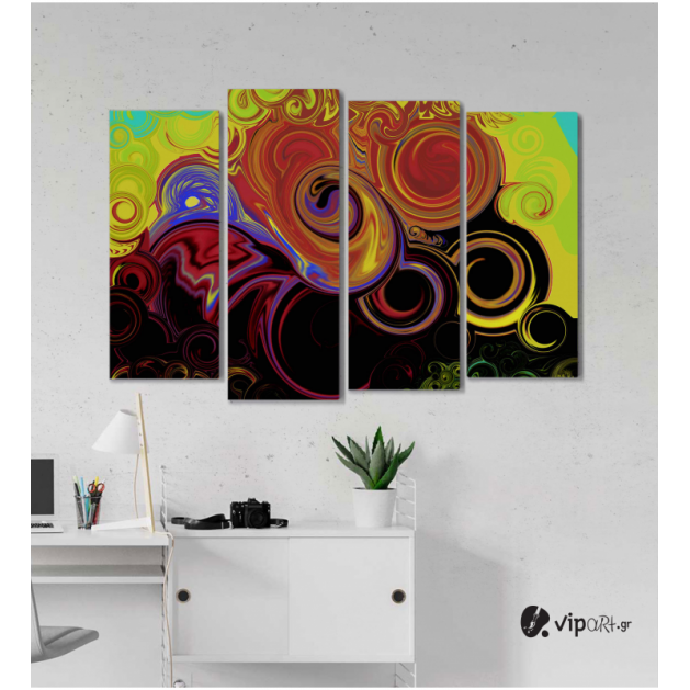 Πίνακας Καμβάς Τετράπτυχος Modern Spiral Art - Σύγχρονη σπειροειδής τέχνη