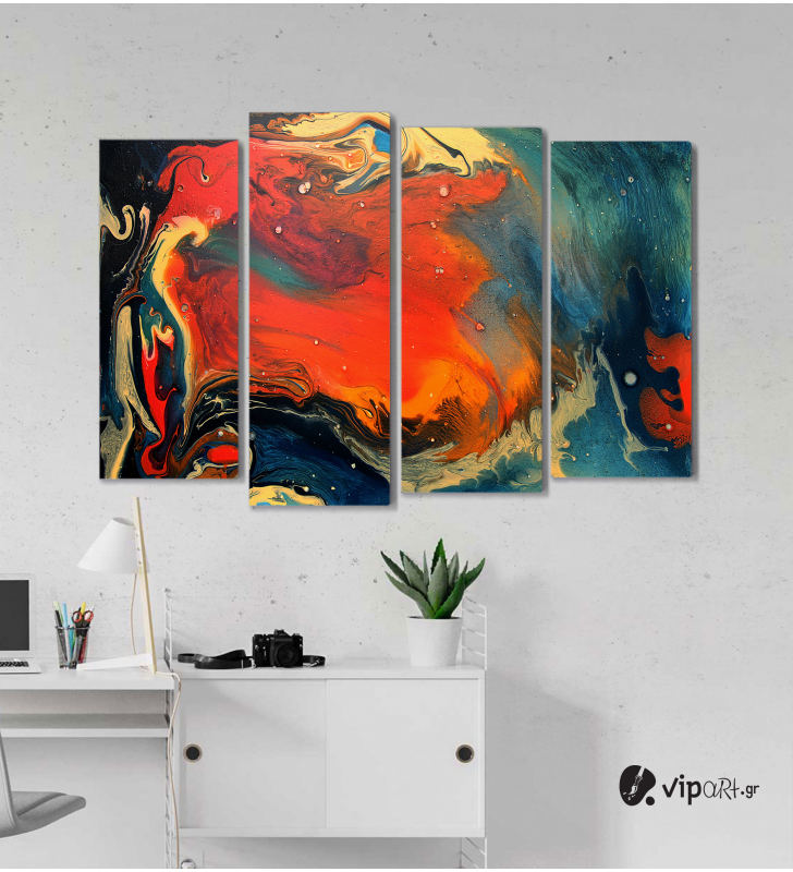 Πίνακας Καμβάς Τετράπτυχος Colored Wavy Design - Χρωματιστό κυματιστό σχέδιο