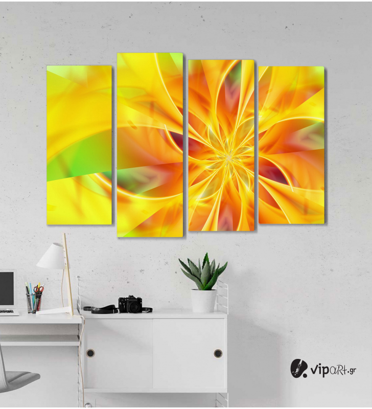 Πίνακας Καμβάς Τετράπτυχος Flower Orange Spiral - Λουλούδι πορτοκαλί σπείρα