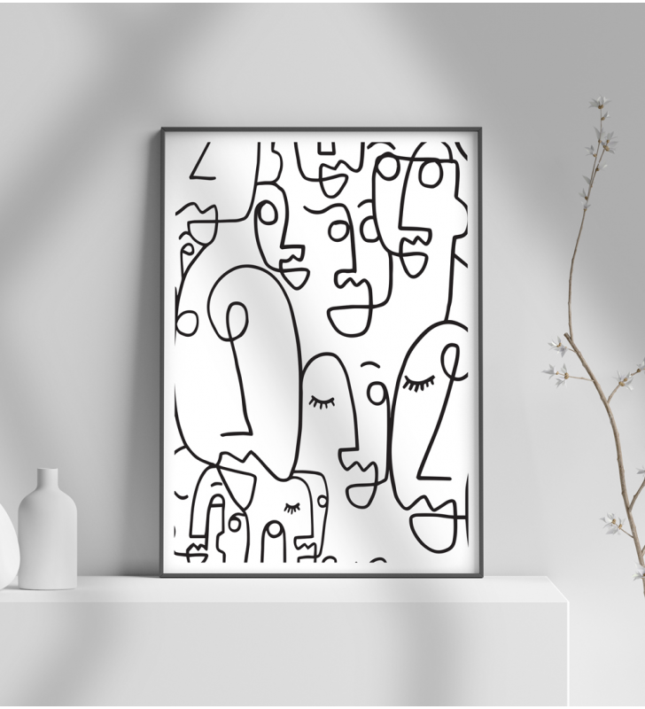 Εκτύπωση σε Αφίσα φωτογραφικό Χαρτί abstract art faces black and white